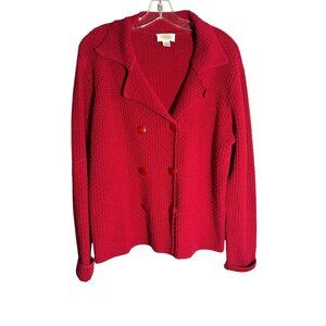 Talbots Red Textured Double-Breasted Cotton Knit Sweater Jacket Size Large